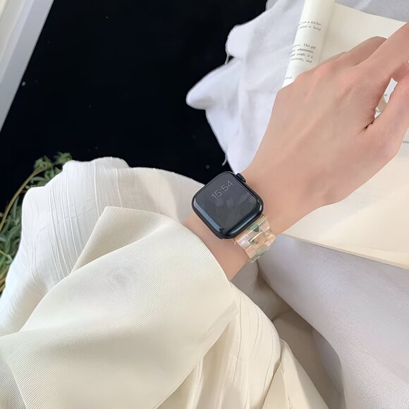 Apple Watch Band Cream Marble Resin Adjustable Stylish Strap Watch Band - Picture 7 of 10